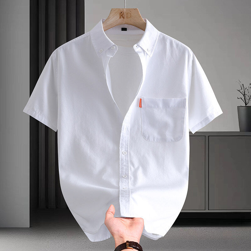 Short-sleeved Shirt Men's High Cotton Light Luxury Artistic Solid Color