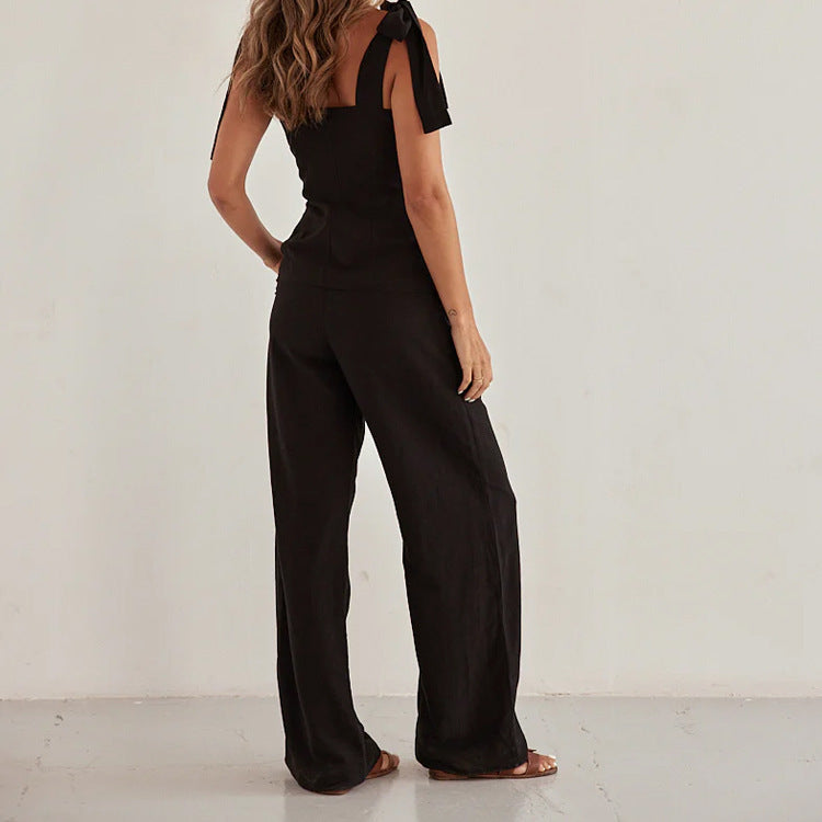 Chique Zwarte Two-Piece Set – Bandeau Top & High Waist Palazzo Broek