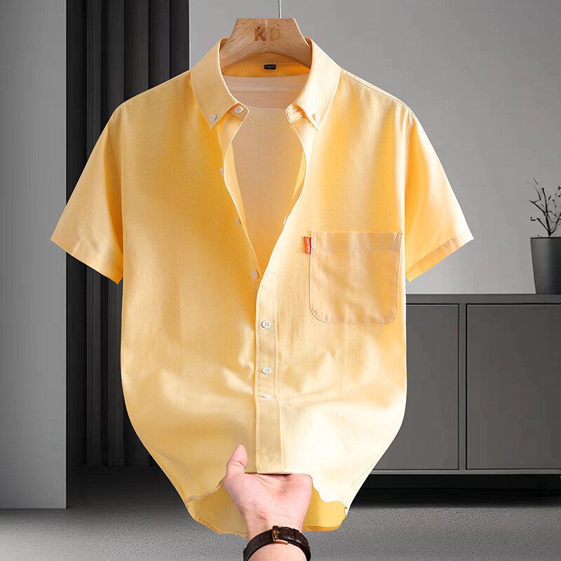 Short-sleeved Shirt Men's High Cotton Light Luxury Artistic Solid Color