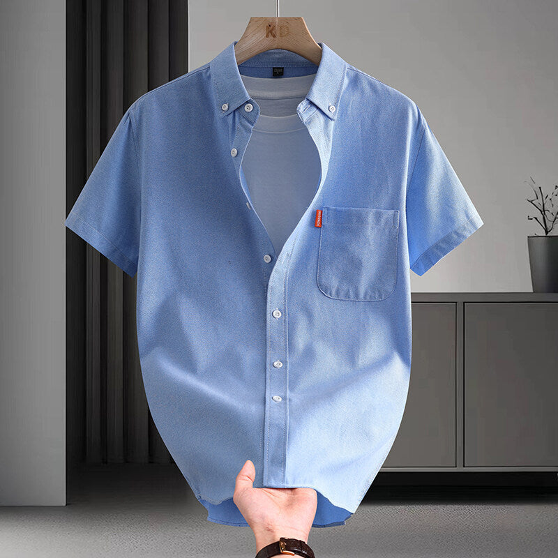 Short-sleeved Shirt Men's High Cotton Light Luxury Artistic Solid Color