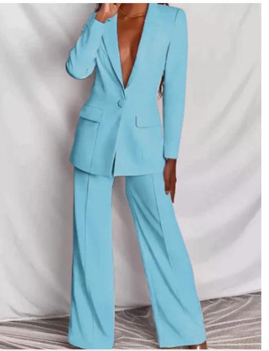 2-Delige Set Lente Elegant Solide Lange Mouw Blazer Pak En Broek Voor Vrouwen Herfst Classic OL Street Outfit