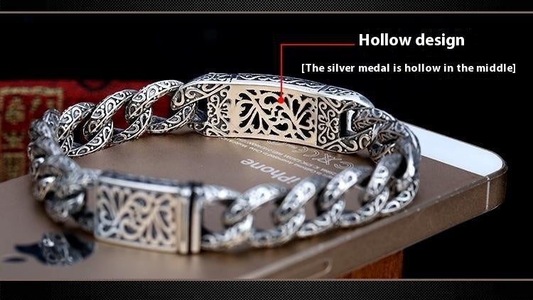 925 Zilveren Hohl Gegraveerde Herenarmband
