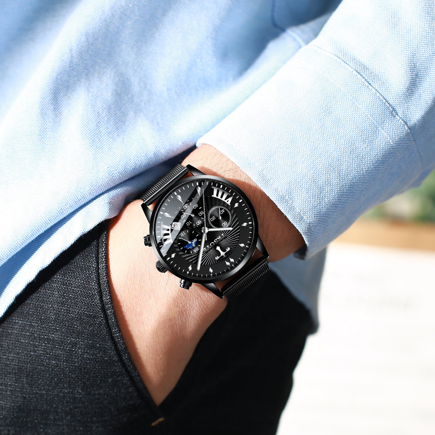 Herenhorloge – Lederen Quartz Horloge met Datum & Luminous Wijzerplaat