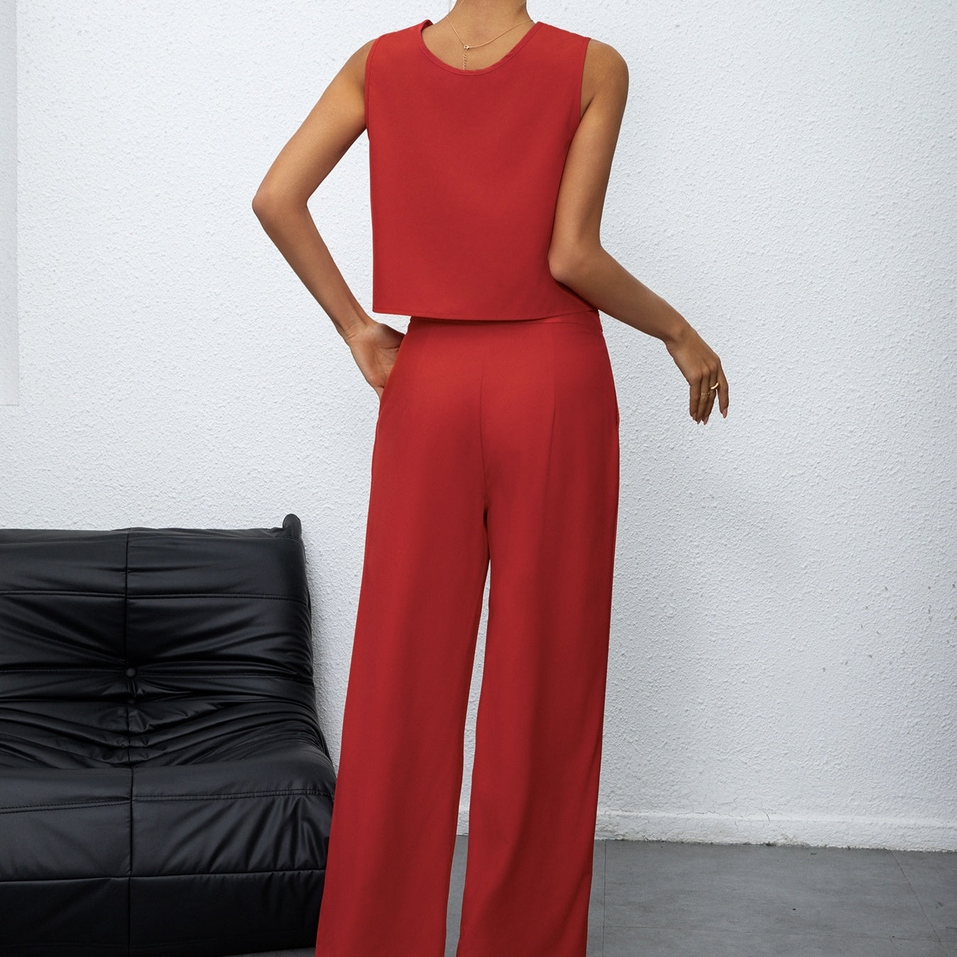 Elegante Dames Set — Mouwloze Top en Losvallende Rechte Broek