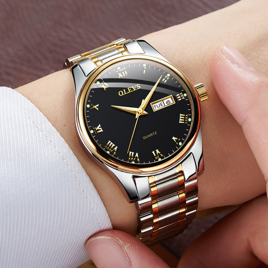 Stijlvol Quartz Horloge – Dubbele Kalender & Roestvrijstalen Band