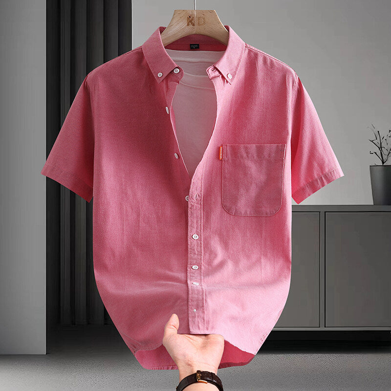 Short-sleeved Shirt Men's High Cotton Light Luxury Artistic Solid Color