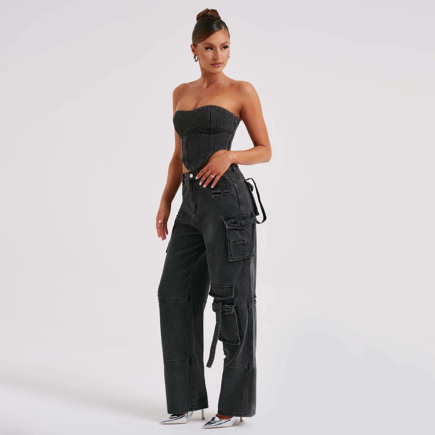 Dames Suit Jeans – Lage Taille Tube Top & Pocket Stitching