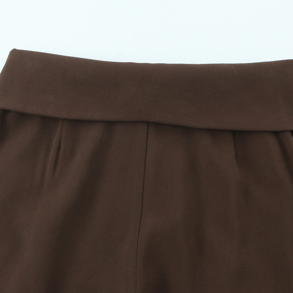 Lesmo Luna Plissé Taillebroek - High Waist Wide Leg Pantalon | Bruin