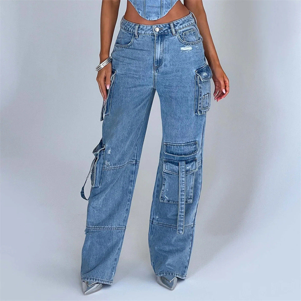 Dames Suit Jeans – Lage Taille Tube Top & Pocket Stitching