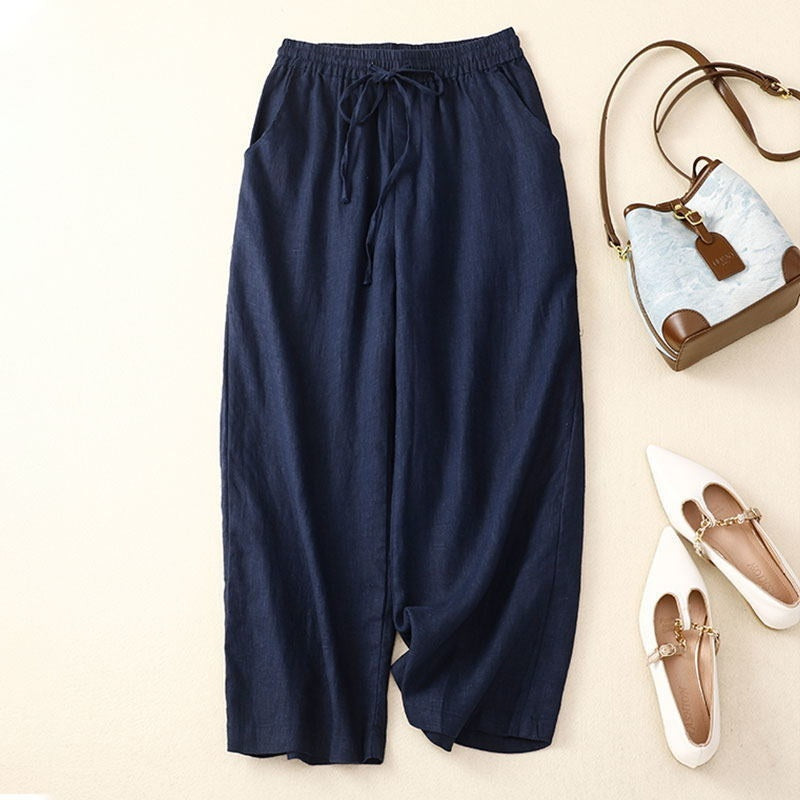 Retro Cropped Broek – Katoen & Linnen Wide-Leg