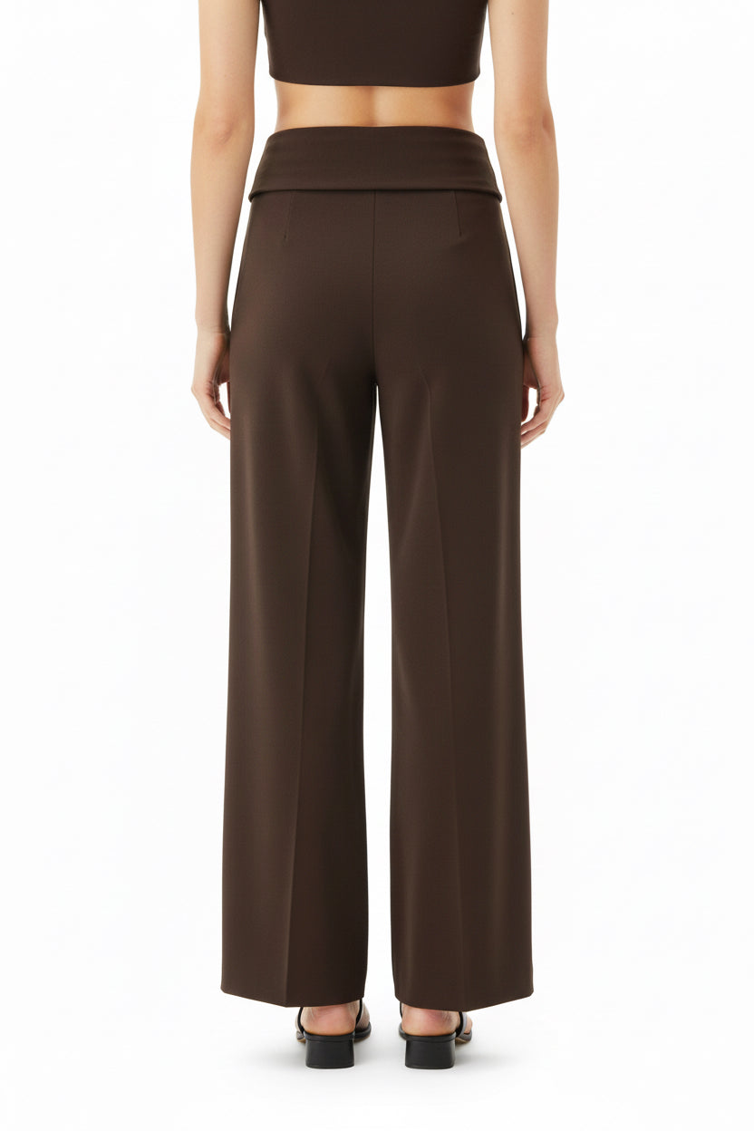 Lesmo Luna Plissé Taillebroek - High Waist Wide Leg Pantalon | Bruin