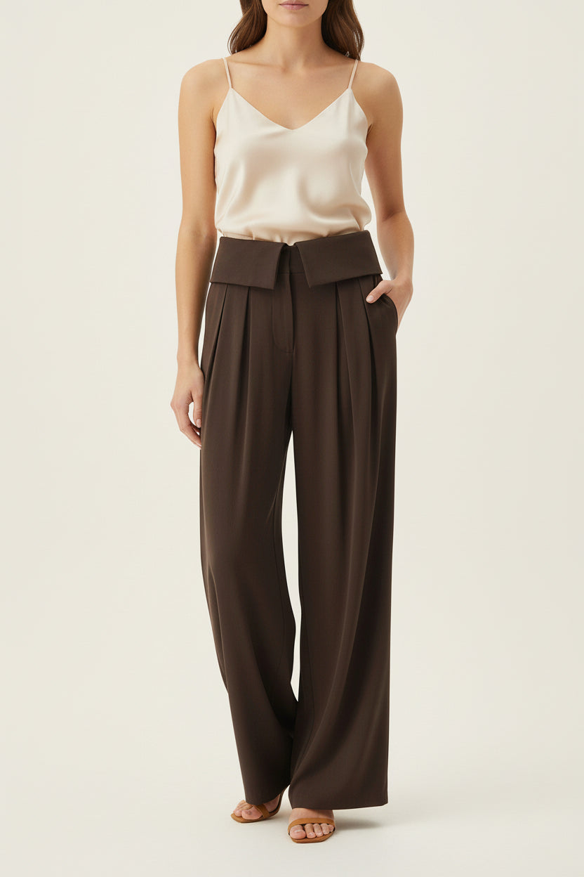 Lesmo Luna Plissé Taillebroek - High Waist Wide Leg Pantalon | Bruin