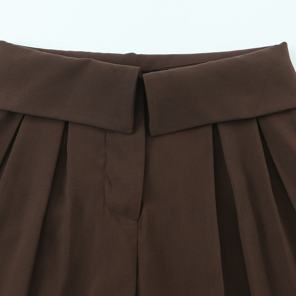Lesmo Luna Plissé Taillebroek - High Waist Wide Leg Pantalon | Bruin