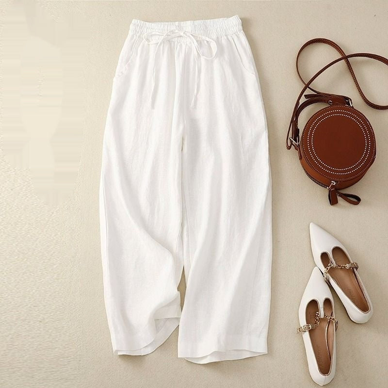 Retro Cropped Broek – Katoen & Linnen Wide-Leg
