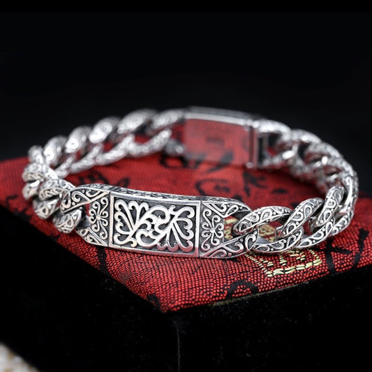 925 Zilveren Hohl Gegraveerde Herenarmband