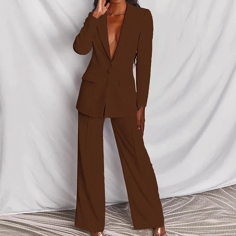 2-Delige Set Lente Elegant Solide Lange Mouw Blazer Pak En Broek Voor Vrouwen Herfst Classic OL Street Outfit