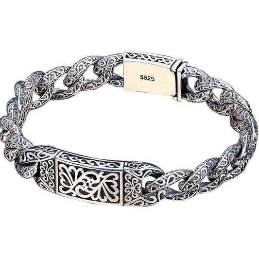 925 Zilveren Hohl Gegraveerde Herenarmband