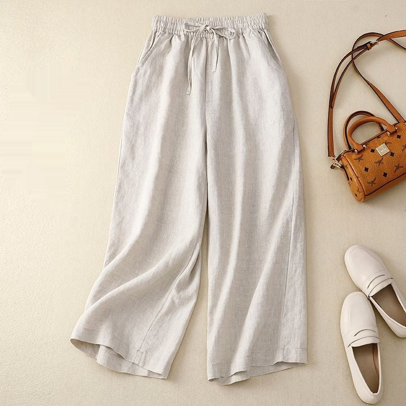 Retro Cropped Broek – Katoen & Linnen Wide-Leg