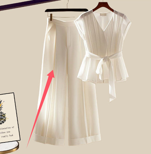 Fashionable French White Top With Temperament Slimming Two-piece Pants