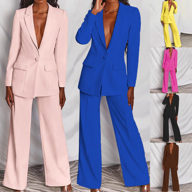 2-Delige Set Lente Elegant Solide Lange Mouw Blazer Pak En Broek Voor Vrouwen Herfst Classic OL Street Outfit