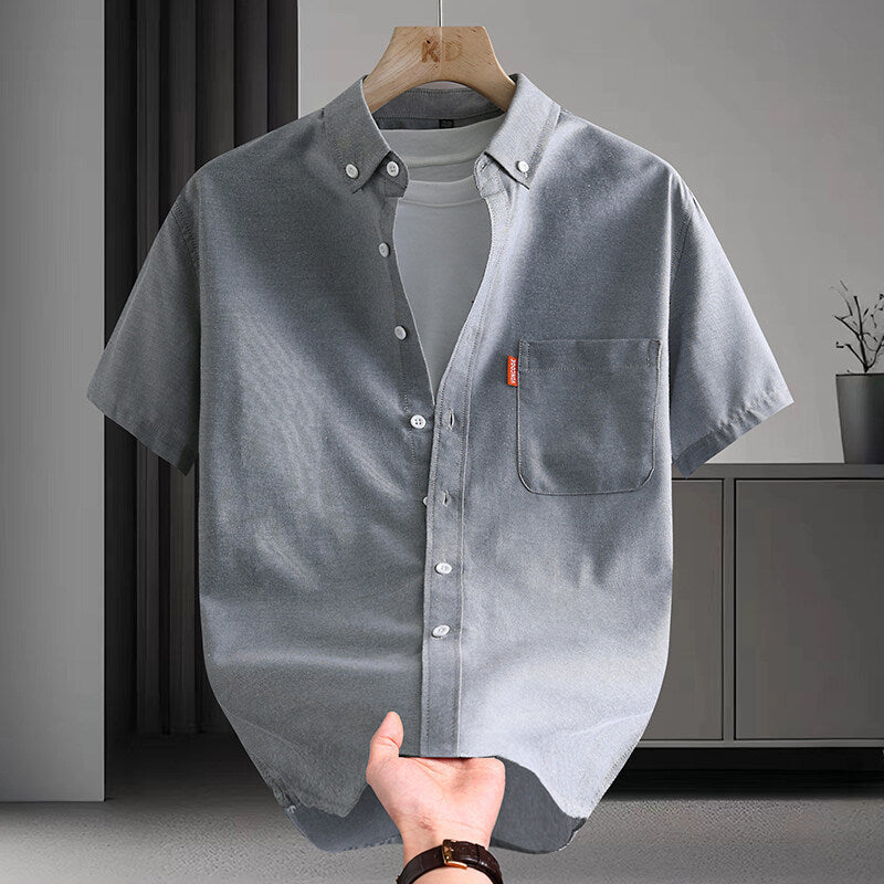 Short-sleeved Shirt Men's High Cotton Light Luxury Artistic Solid Color