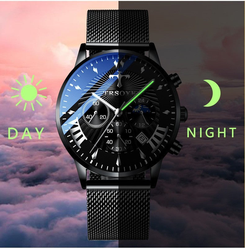 Herenhorloge – Lederen Quartz Horloge met Datum & Luminous Wijzerplaat