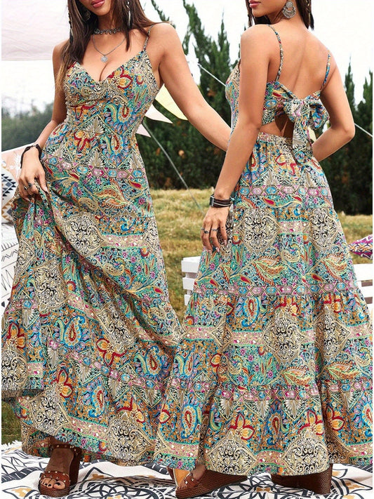 Zomerse Maxi Jurk met Paisley Print – Open Rug & Strikdetail