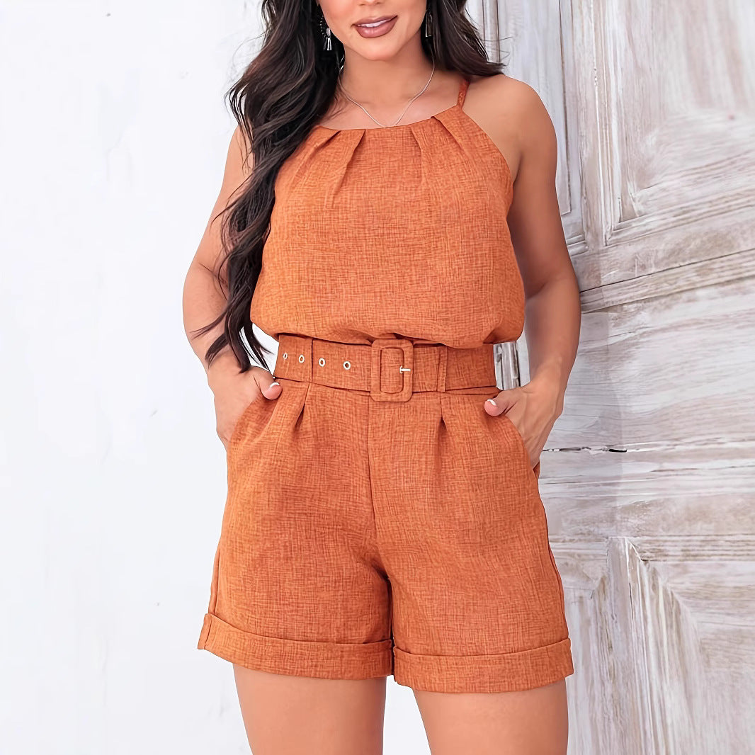 Pleated Top & High-Waist Shorts Set