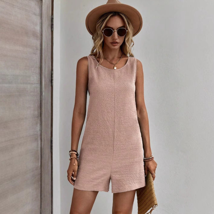 Women's Solid Color Sleeveless Jumpsuit Shorts