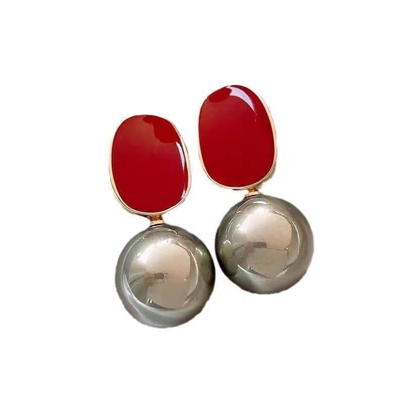 Vintage Olie Drippend Rode Parel Oorbellen voor Vrouwen