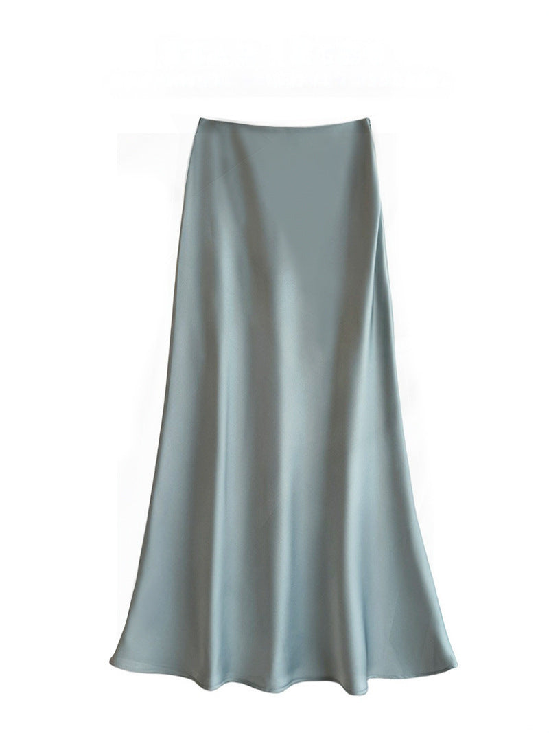 High Waist Mid-length Satin Acetate Silky Skirt