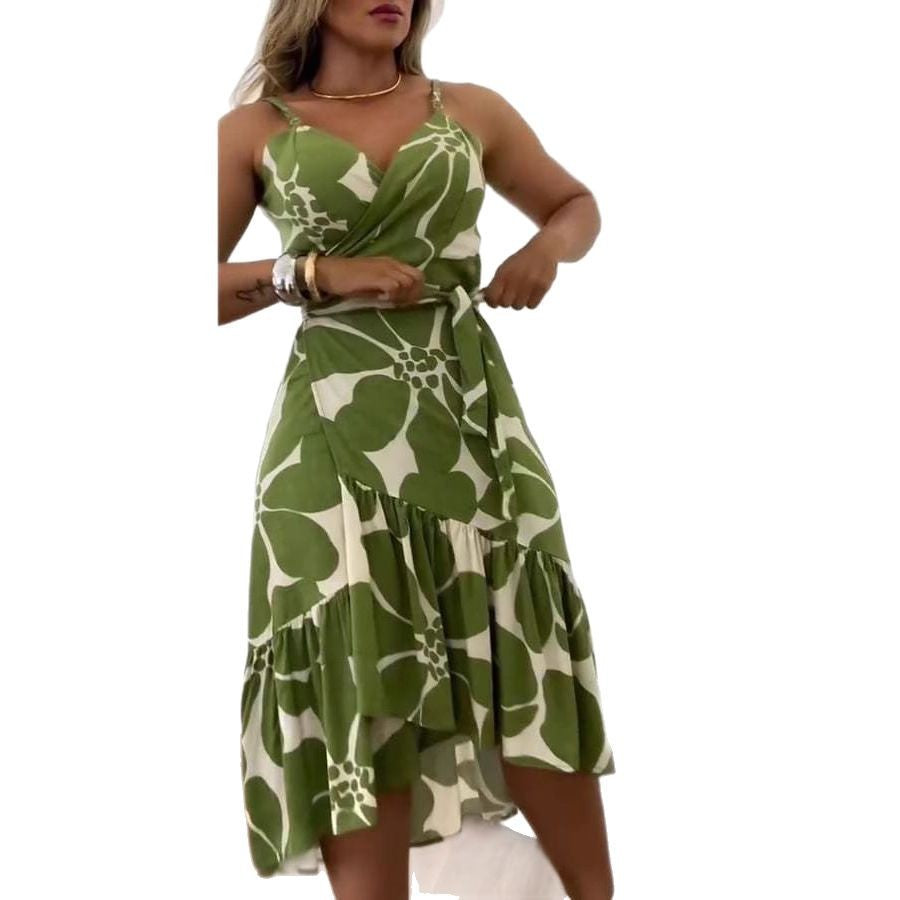 Elegante Dames Kruiskraag Riem Bloemenprint Jurk