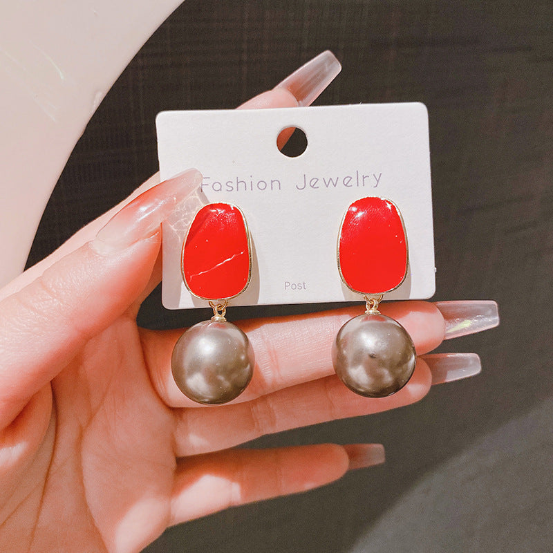 Vintage Olie Drippend Rode Parel Oorbellen voor Vrouwen