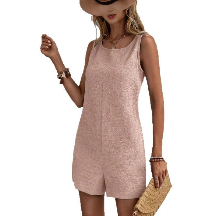 Women's Solid Color Sleeveless Jumpsuit Shorts