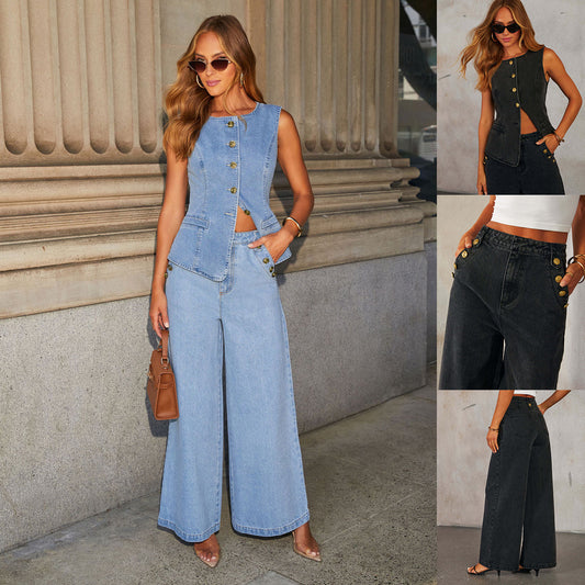 Denim Elegance Two-Piece Set