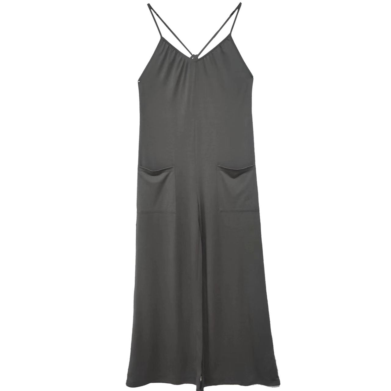 Dames Solid Color Chest Pleated Design Cross Suspender Sexy Jumpsuit