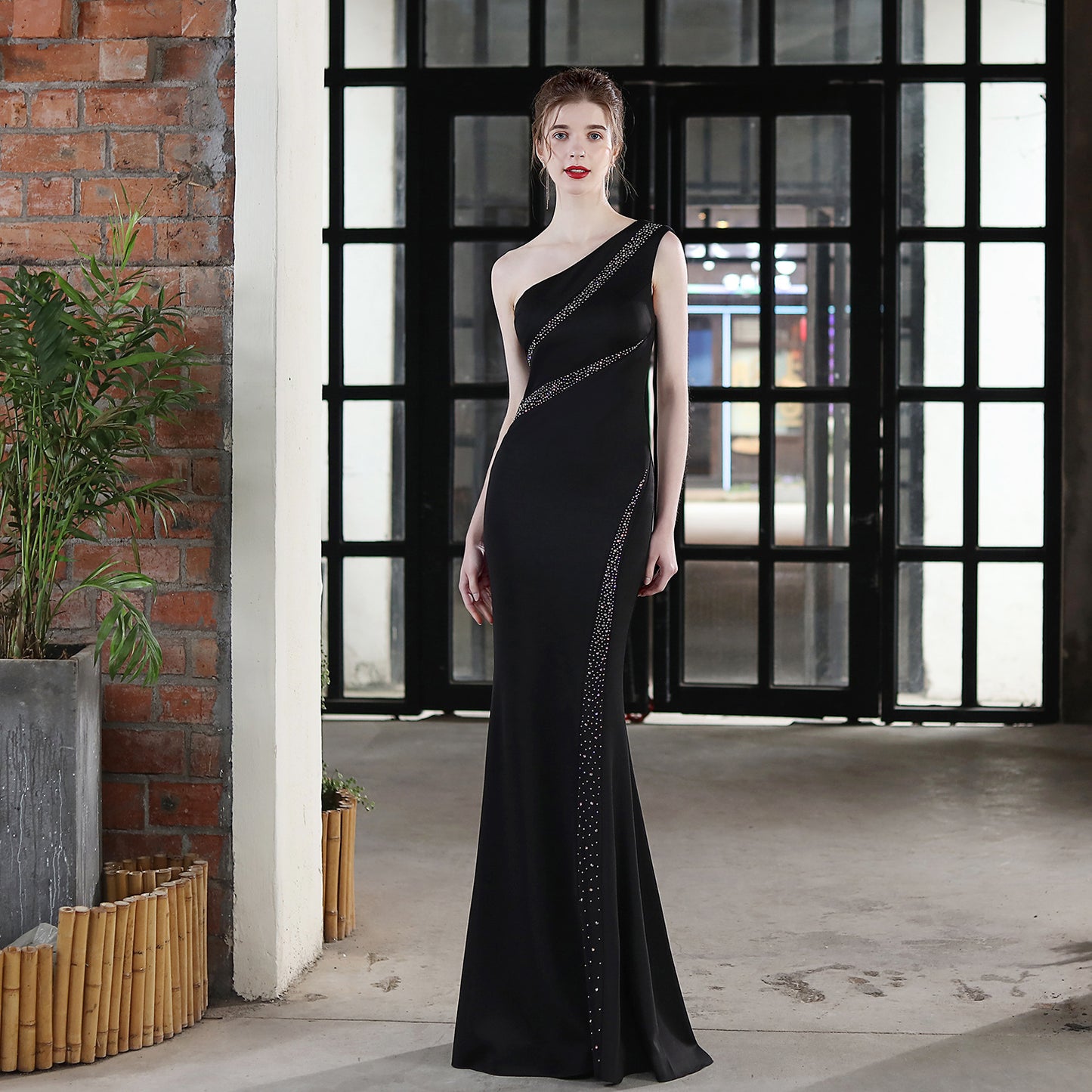 Toast Jurk Bruid Lange One-Shoulder Dankjewel Banket Slanke Zeemeermin Rok