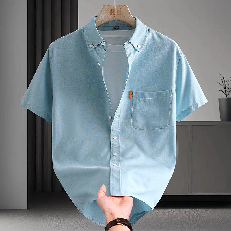 Short-sleeved Shirt Men's High Cotton Light Luxury Artistic Solid Color