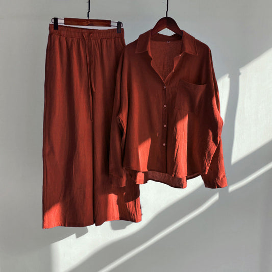 Comfortabele Outfit – Katoen-Linnen Blouse & Wijde Taillebroek
