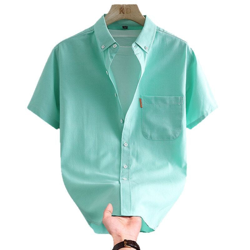 Short-sleeved Shirt Men's High Cotton Light Luxury Artistic Solid Color
