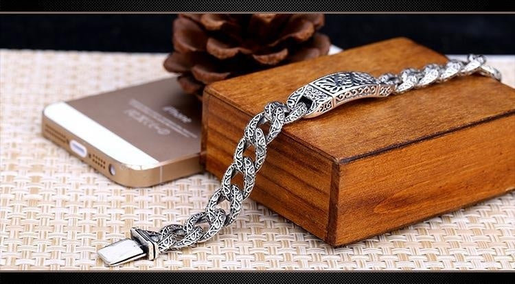 925 Zilveren Hohl Gegraveerde Herenarmband