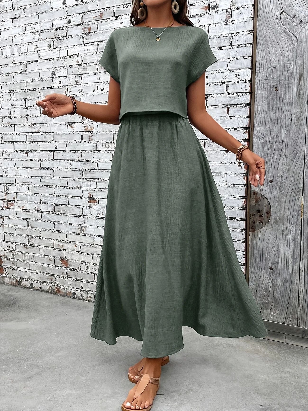 2-delige Set – Effentop & Casual A-lijn Jurk