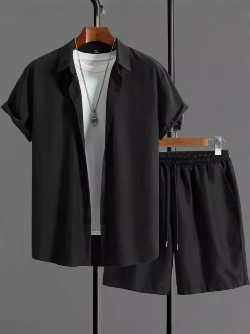 Jacquard Black And White Solid Color Suit Short Sleeve