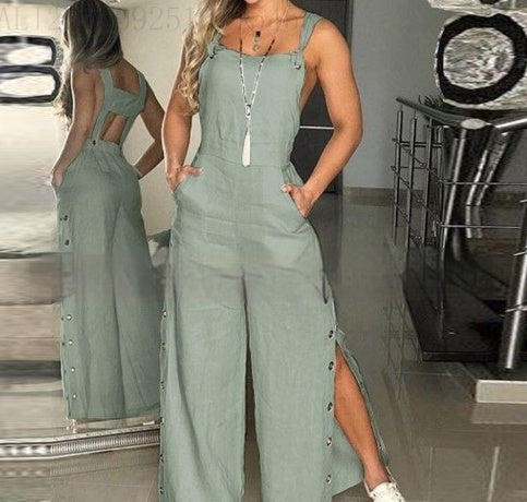 Dames Jumpsuit Zonder Mouwen Met Zijzak en Wijde Pijpen