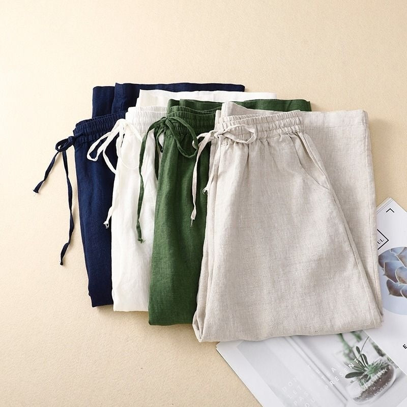 Retro Cropped Broek – Katoen & Linnen Wide-Leg