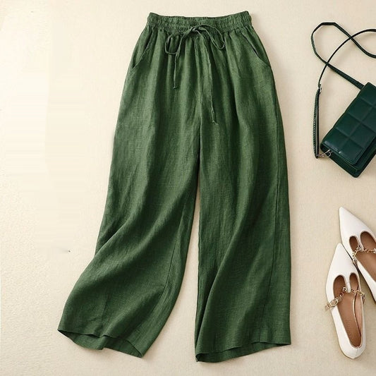 Retro Cropped Broek – Katoen & Linnen Wide-Leg