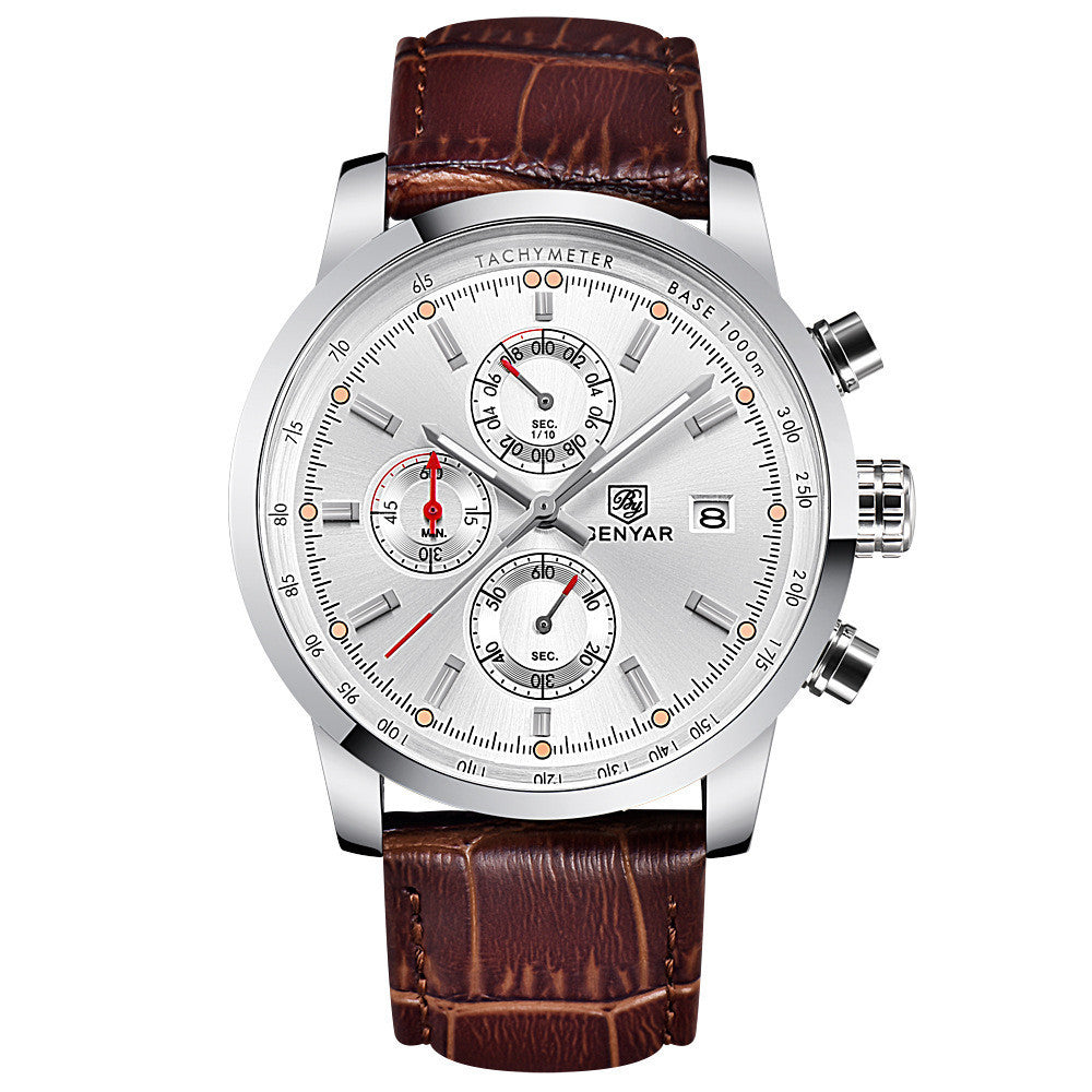 Binya Outdoor Sports Three-Eye Belt Men's Watch