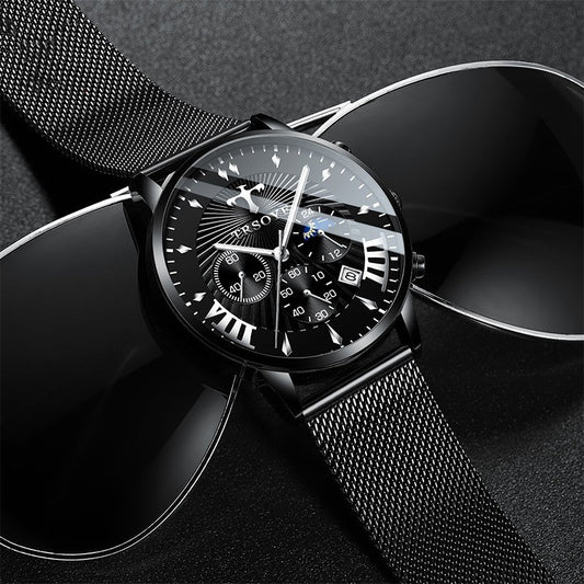 Herenhorloge – Lederen Quartz Horloge met Datum & Luminous Wijzerplaat